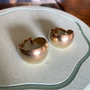 Vintage Signed L.H. Segal California Gold Tone Wide Huggie Clip On Hoop Earrings